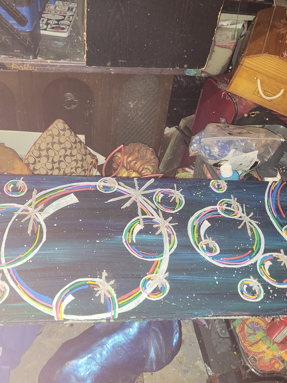 Abstract Bubbles Wall Art on Dark Blue Canvas